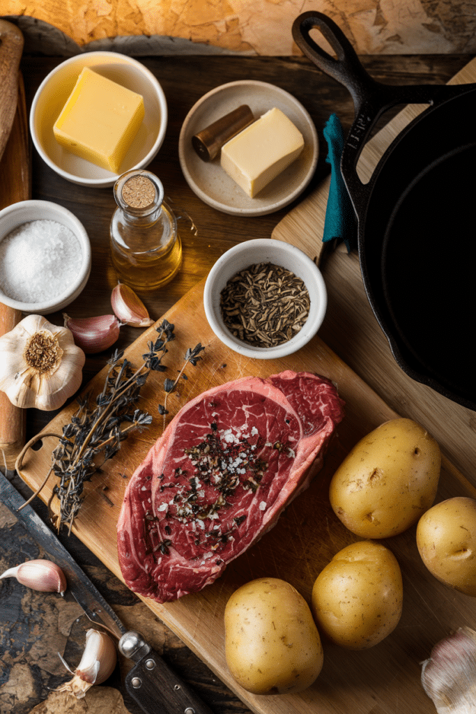 Garlic Butter Steak Bites and Potatoes