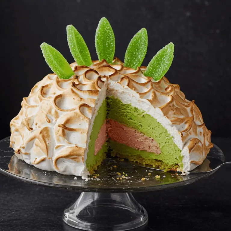 The finished, show-stopping Baked Hawaii dessert, sculpted to look like a pineapple.