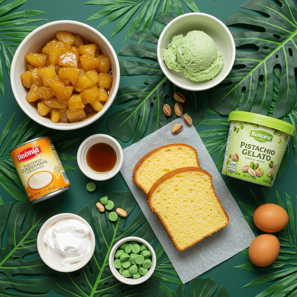The key ingredients for making the multi-component Baked Hawaii dessert.