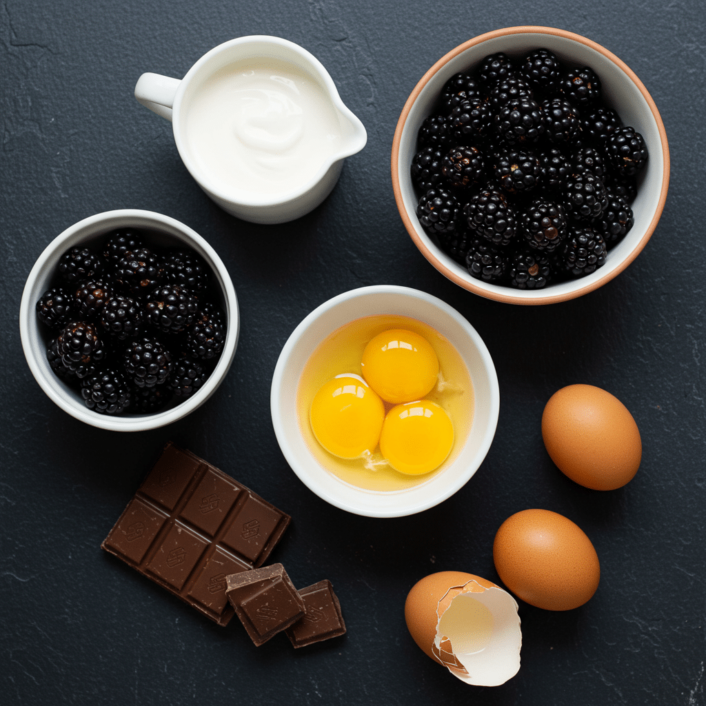 Ingredients for the from-scratch Blackberry Chip Ice Cream.