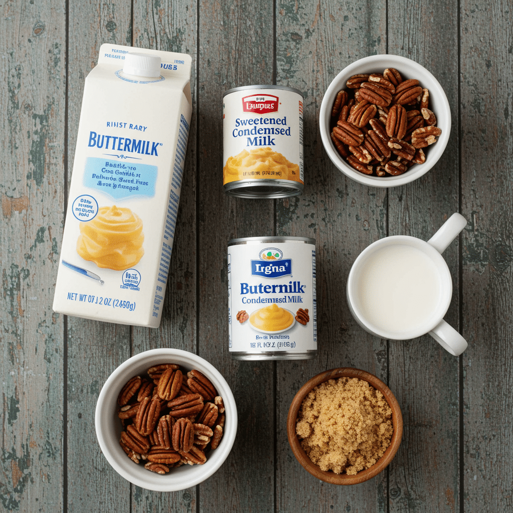 Ingredients for the Southern-style Buttermilk-Pecan Ice Cream.