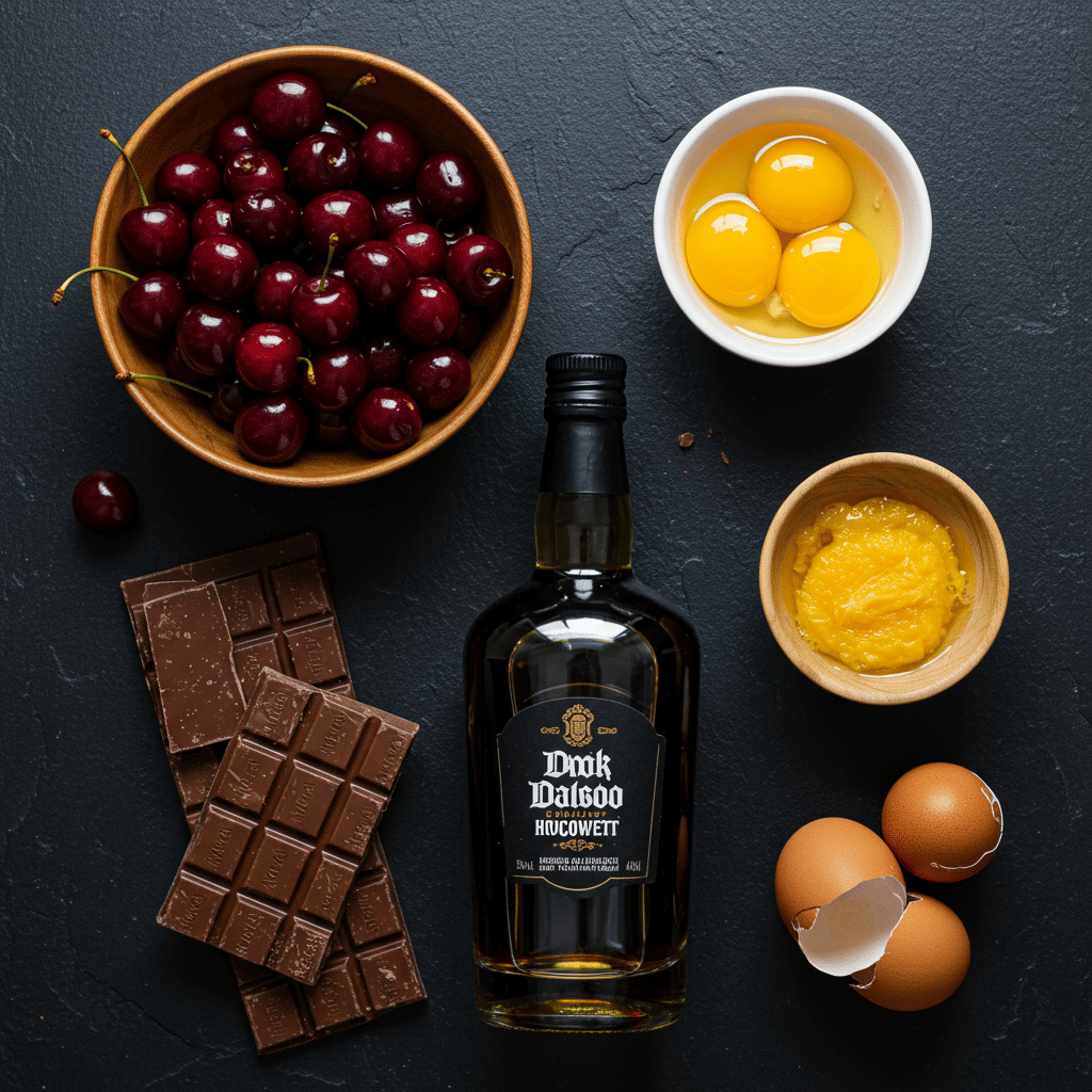 Ingredients for the from-scratch Cherry-Chocolate Ice Cream.