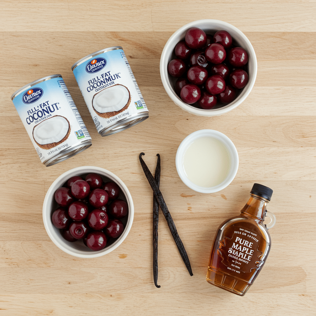 Ingredients for the Coconut, Cherry and Vanilla Bean Ice Pops.