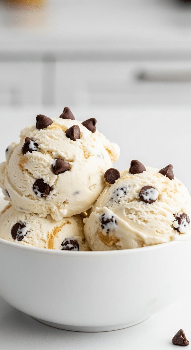 A bowl with two scoops of homemade, high-protein Cottage Cheese Ice Cream.