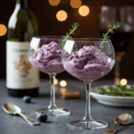 Two elegant glasses of Blueberry Frozen Yogurt, perfect for a dinner party.