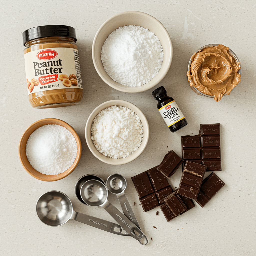 Essential ingredients for Frozen Peanut Butter Bites