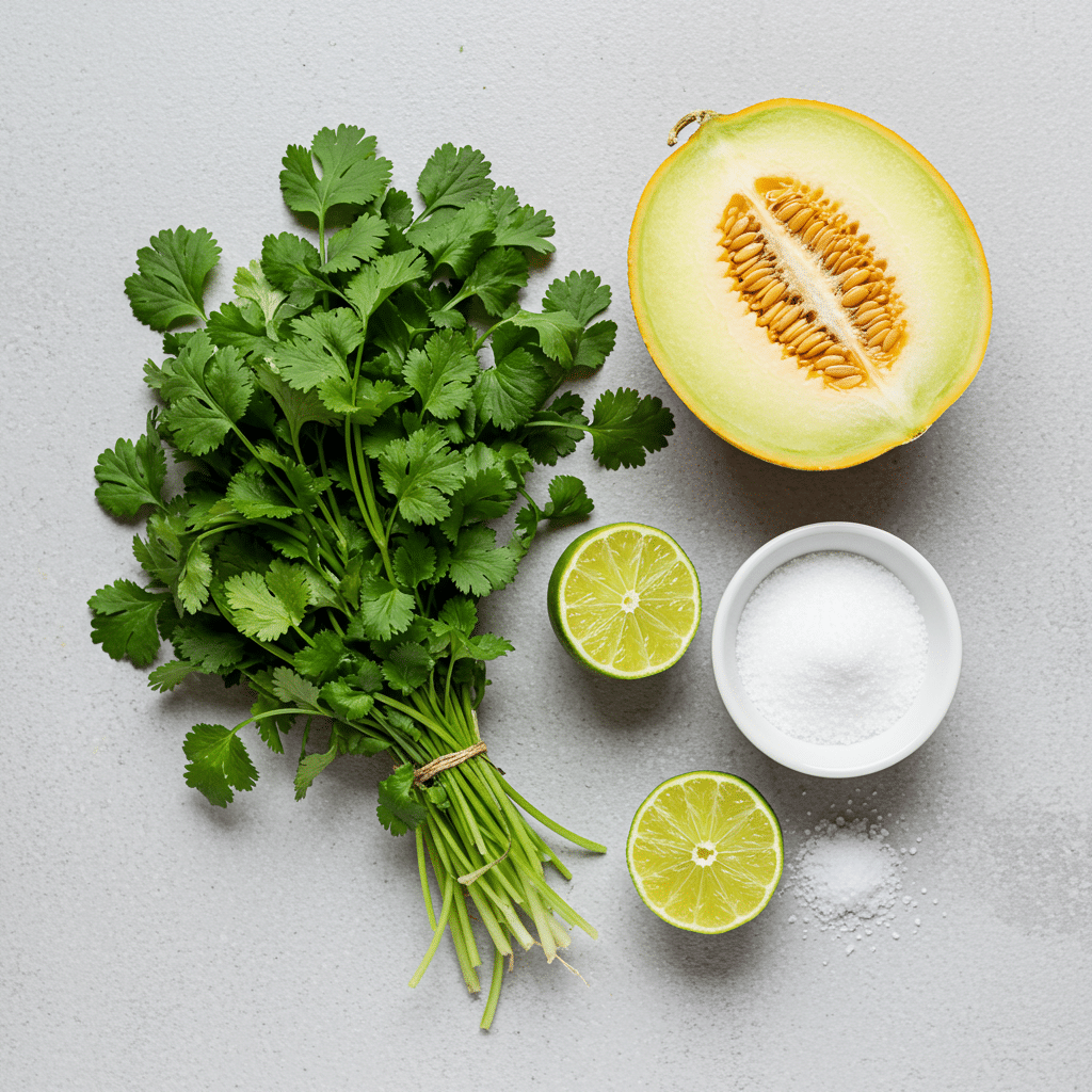 ngredients for Honeydew Melon and Cilantro Ice Pops: honeydew, cilantro, lime, sugar.
