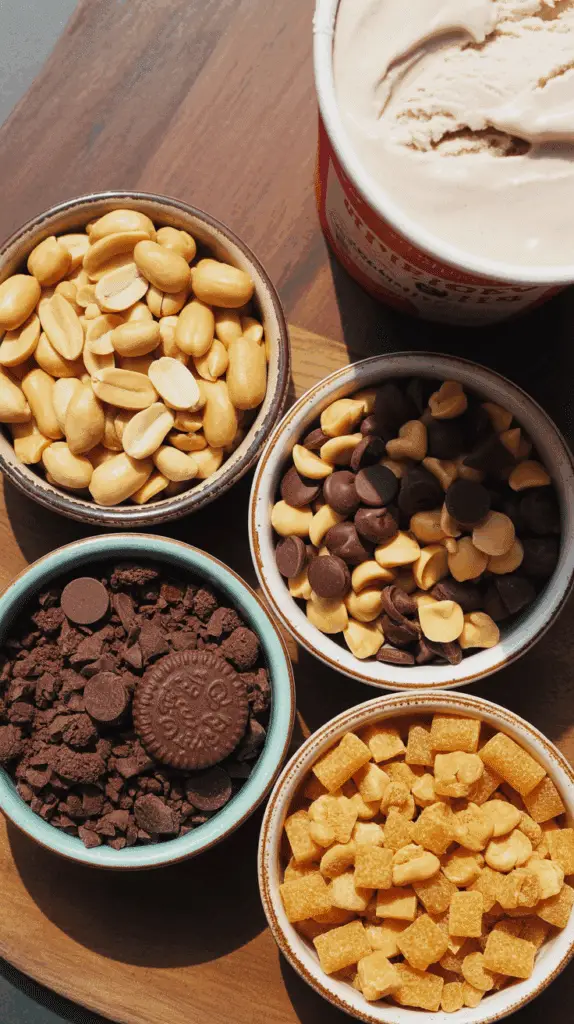 The variety of mix-in ingredients for the customizable Ice Cream Cake.