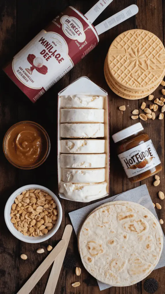Ingredients for making homemade Ice Cream Crunch Tacos.