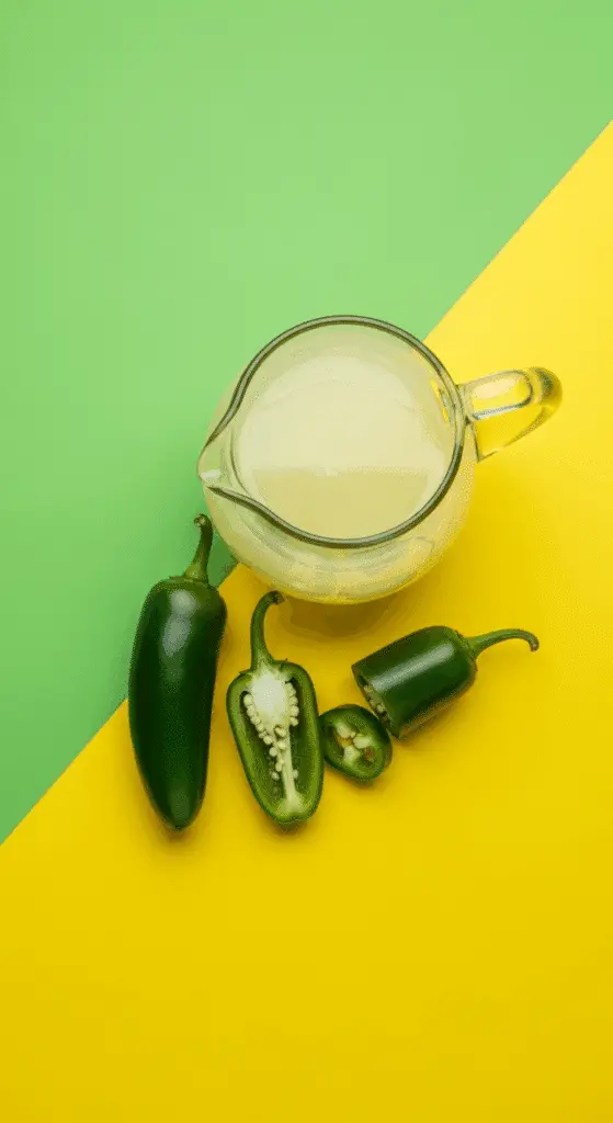 The two simple ingredients for Jalapeño Ice Pops: limeade and fresh jalapeños.