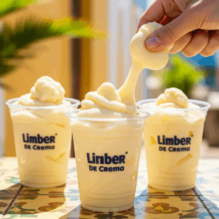 Three cups of homemade Puerto Rican Limber de Crema in a tropical setting.