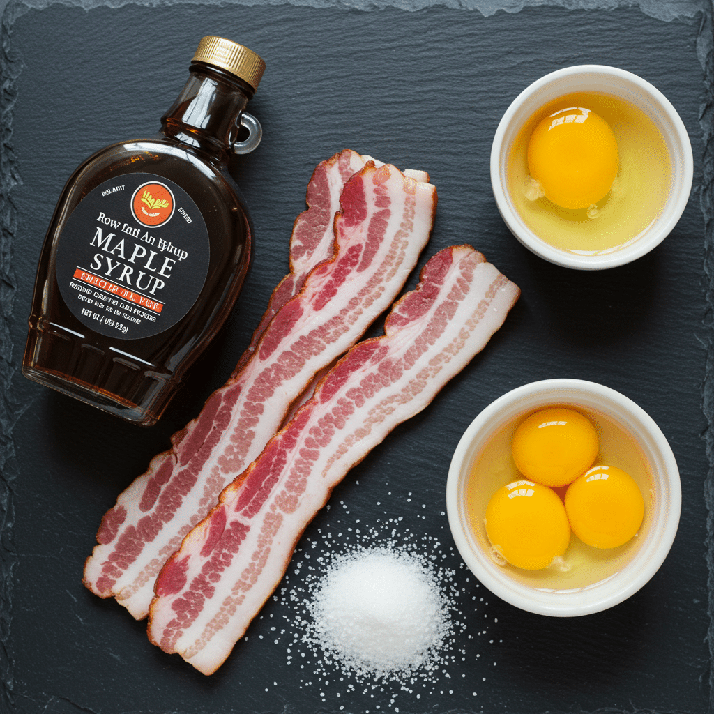 Ingredients for the from-scratch Maple-Bacon Crunch Ice Cream.