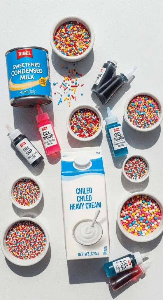 Ingredients for the easy No-Churn Mermaid Ice Cream.