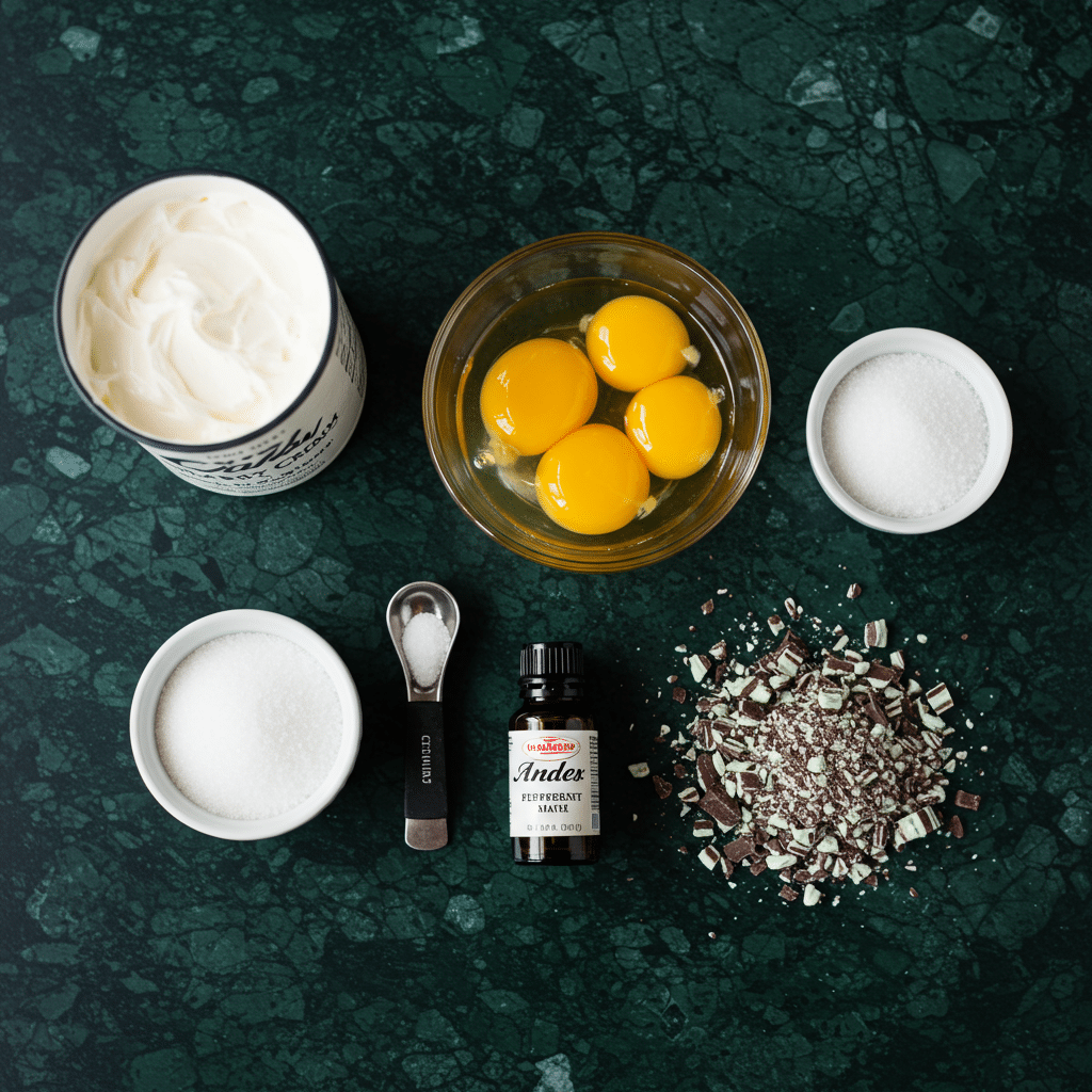 Ingredients for the from-scratch Mint Chip Ice Cream recipe.