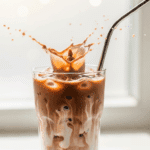 A tall glass of refreshing Iced Mushroom Hot Chocolate
