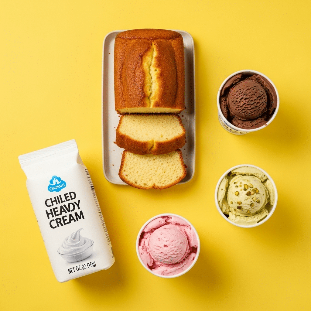 The simple, store-bought ingredients for the Neapolitan Ice Cream Cake.