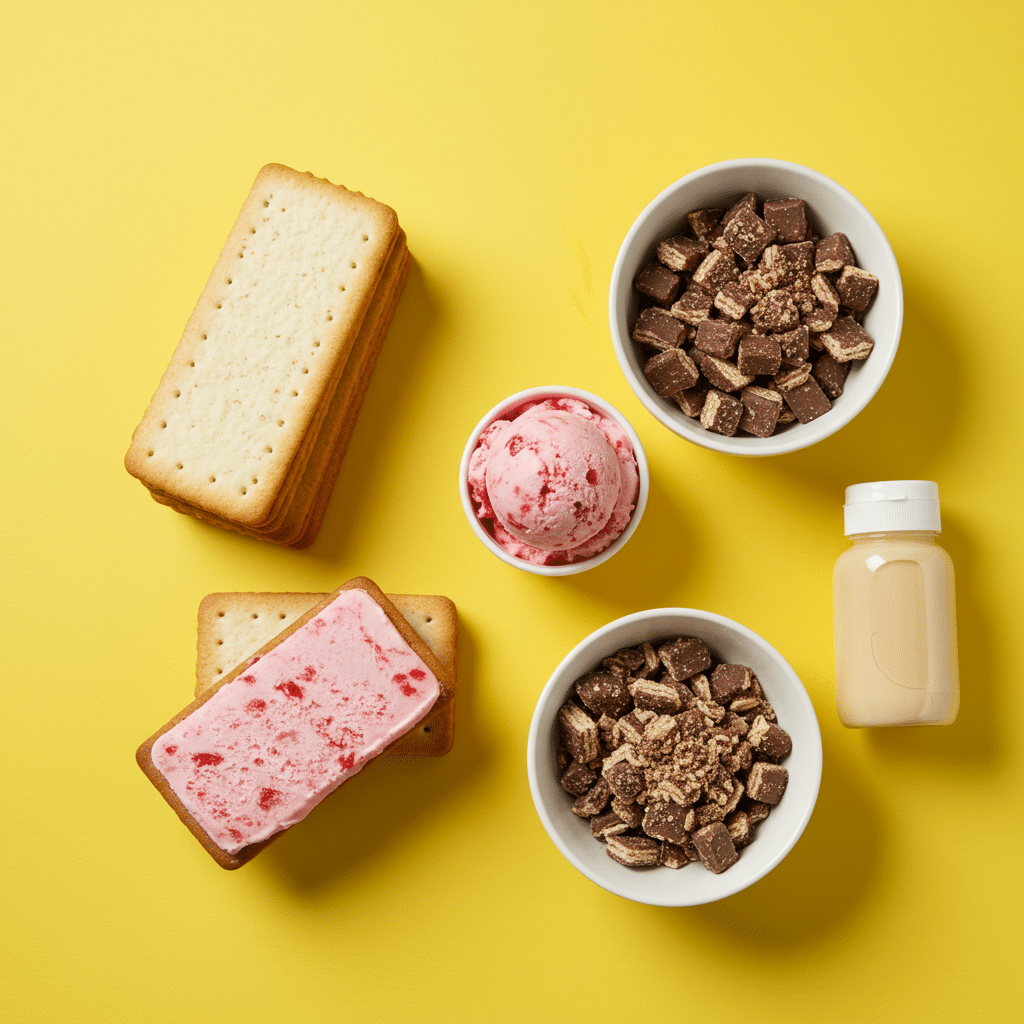 The 5 simple ingredients for the Neapolitan Ice Cream Sandwich Cake.