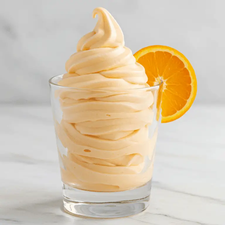 A beautiful swirl of homemade Orange-Vanilla Frozen Custard in a glass cup.