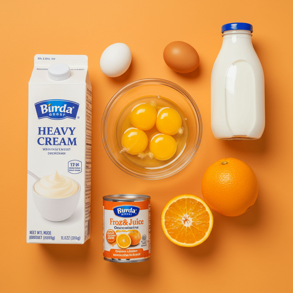 Ingredients for the Orange-Vanilla Frozen Custard recipe.