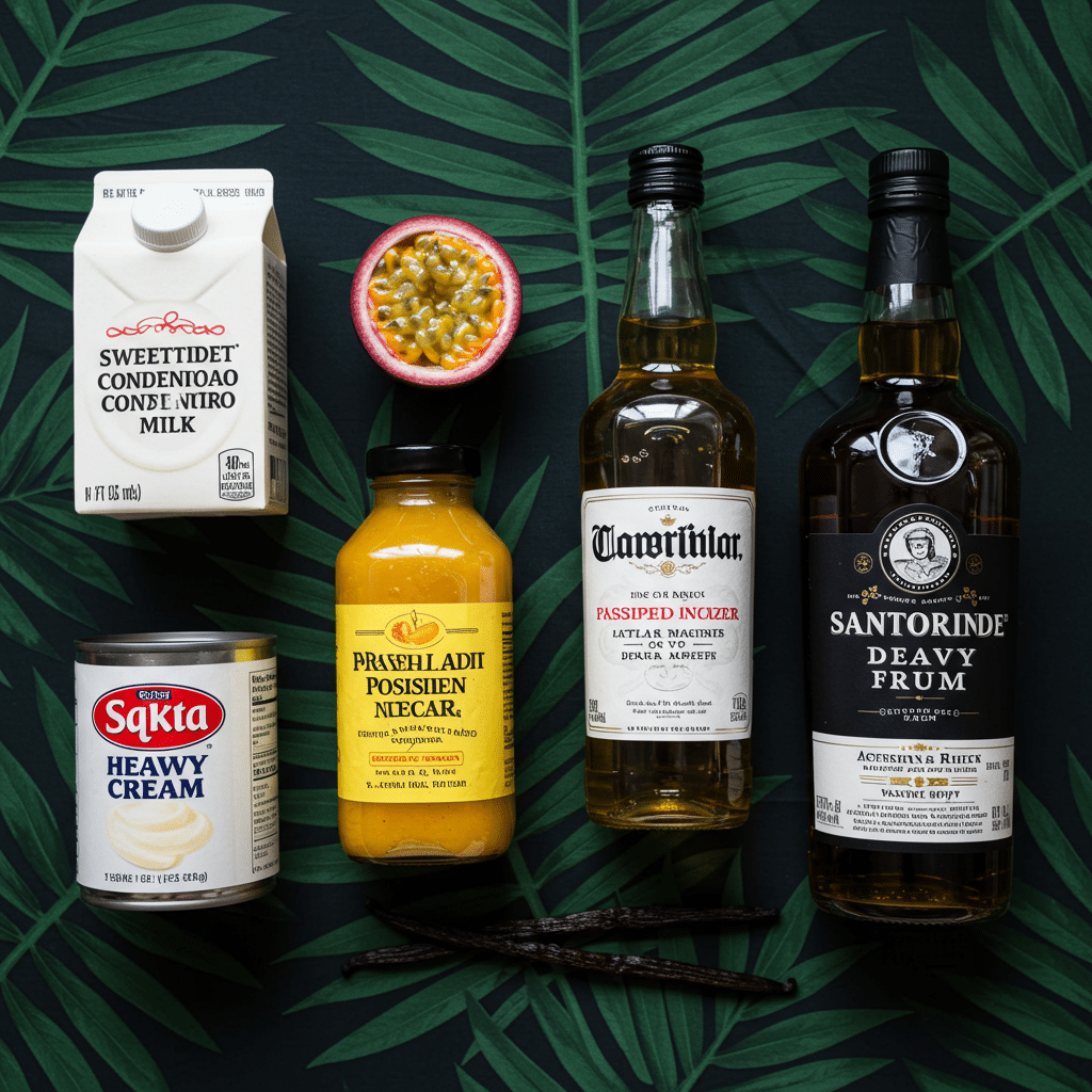 Ingredients for the Passion Fruit Ice Cream and Rum-Vanilla Caramel Sauce.
