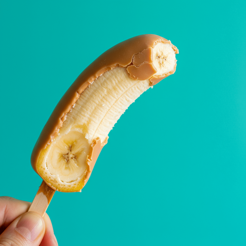 A frozen banana dipped in the homemade Peanut Butter Shell.