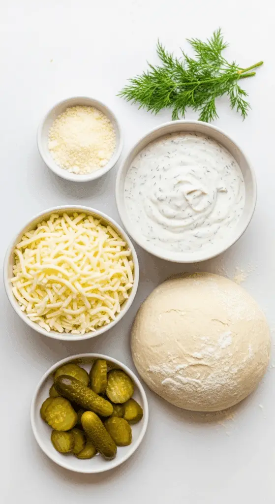 Ingredients for the homemade Pickle Pizza recipe.