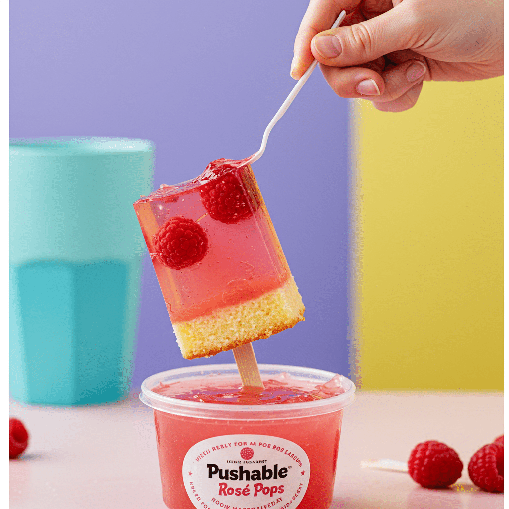 A finished Pushable Rosé Pop being pushed up to be eaten.