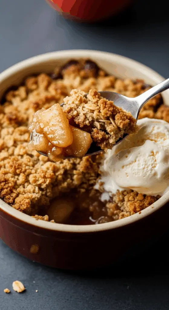 A spoonful of the warm and gooey Single-Serve Apple Crumble.