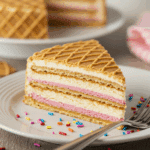 A perfect slice of the Sugar Wafer Neapolitan Ice Cream Cake.