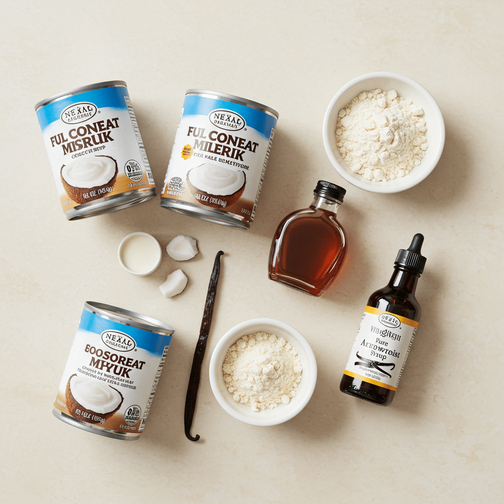 Ingredients for making creamy Vegan Vanilla Ice Cream.