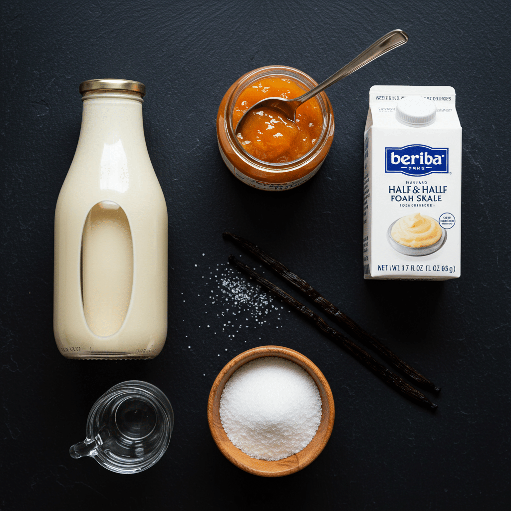 High-quality ingredients for Serious Vanilla Ice Cream, including a real vanilla bean.