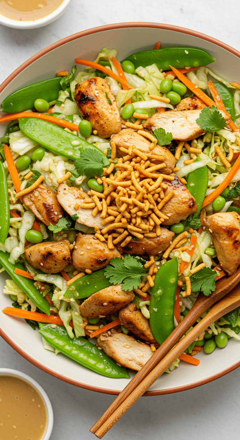 A large bowl of fresh, homemade Grilled Asian Chicken Salad.