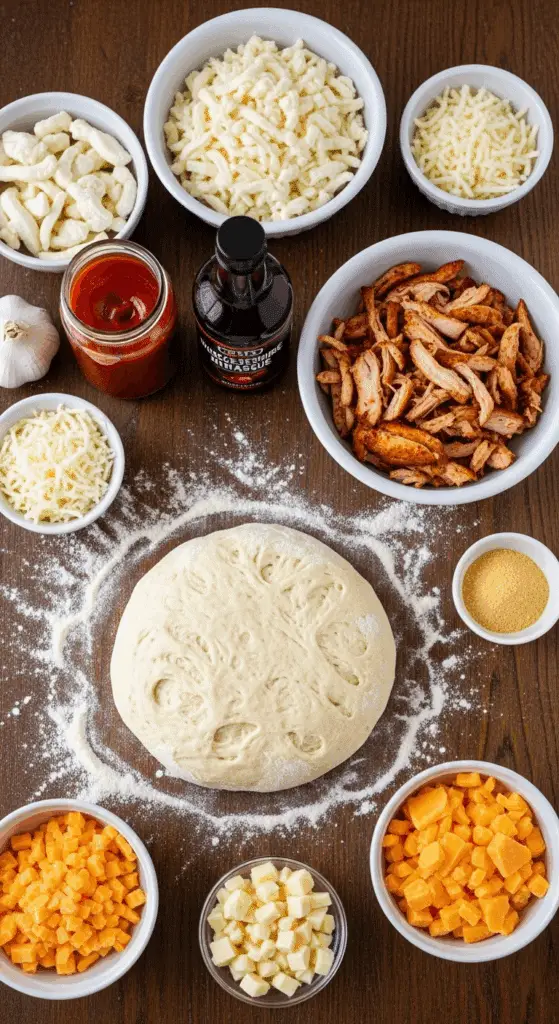 Ingredients for the homemade BBQ Chicken Pizza.
