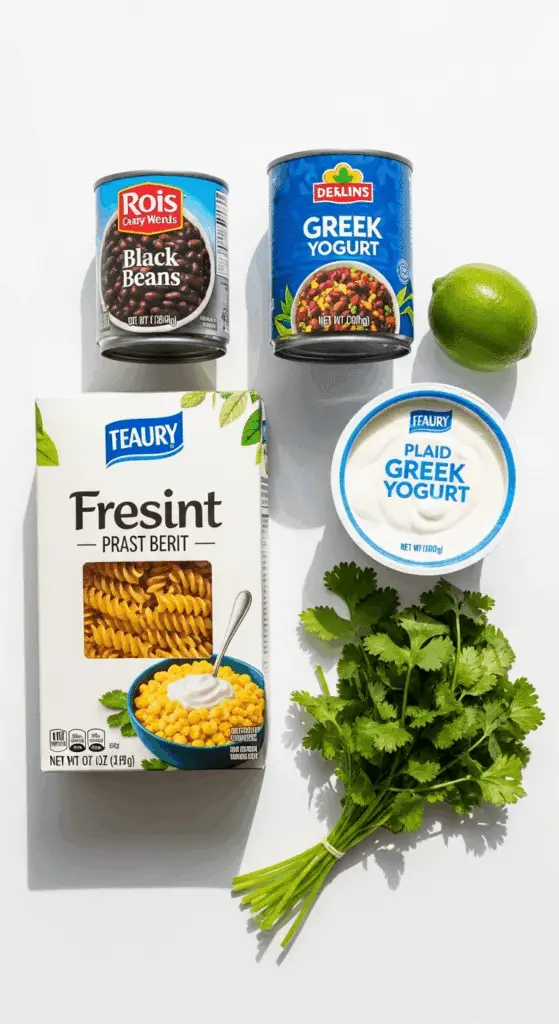 Fresh ingredients for the Black Bean and Corn Pasta Salad.