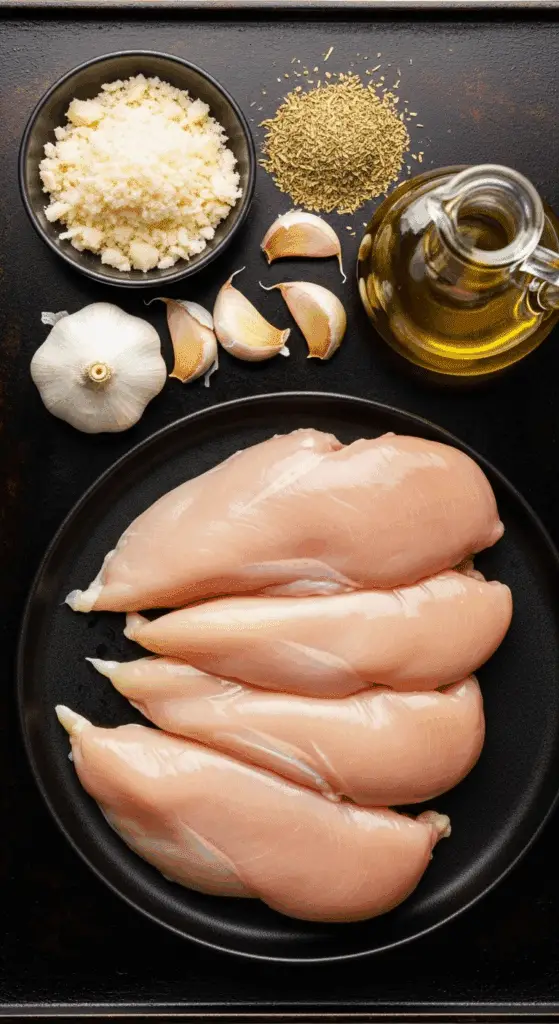 Ingredients for the easy Blackstone Garlic Parmesan Chicken recipe.