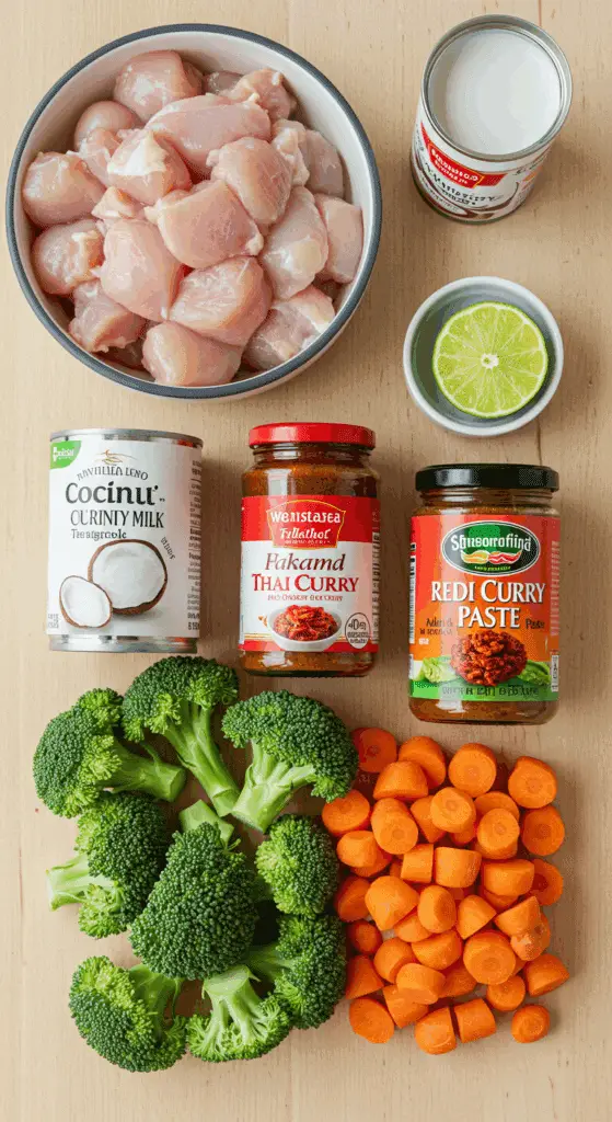 The fresh ingredients for the Easy Chicken Curry with Vegetables recipe.