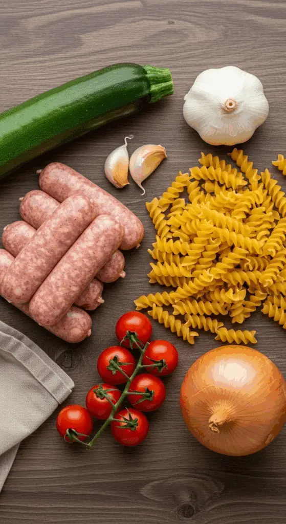 Fresh ingredients for the easy Chicken Sausage Pasta recipe.