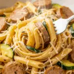 A delicious serving of the finished Chicken Sausage Pasta in a bowl.