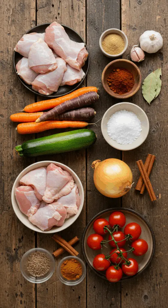 Fresh ingredients for the Moroccan-inspired Chicken and Vegetable Stew.