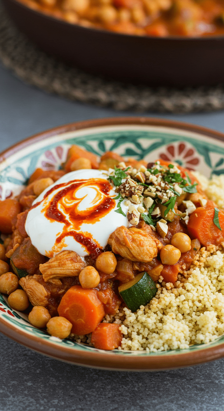 A hearty bowl of homemade Moroccan-style Chicken and Vegetable Stew