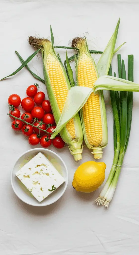 Fresh ingredients for the easy Corn and Tomato Salad.