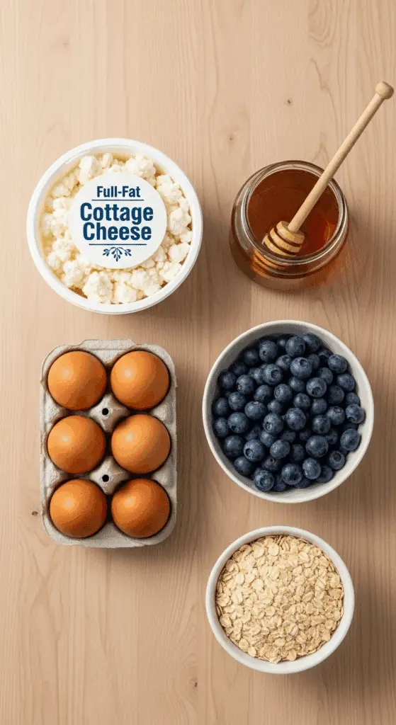 Healthy ingredients for the Cottage Cheese Breakfast Bake.