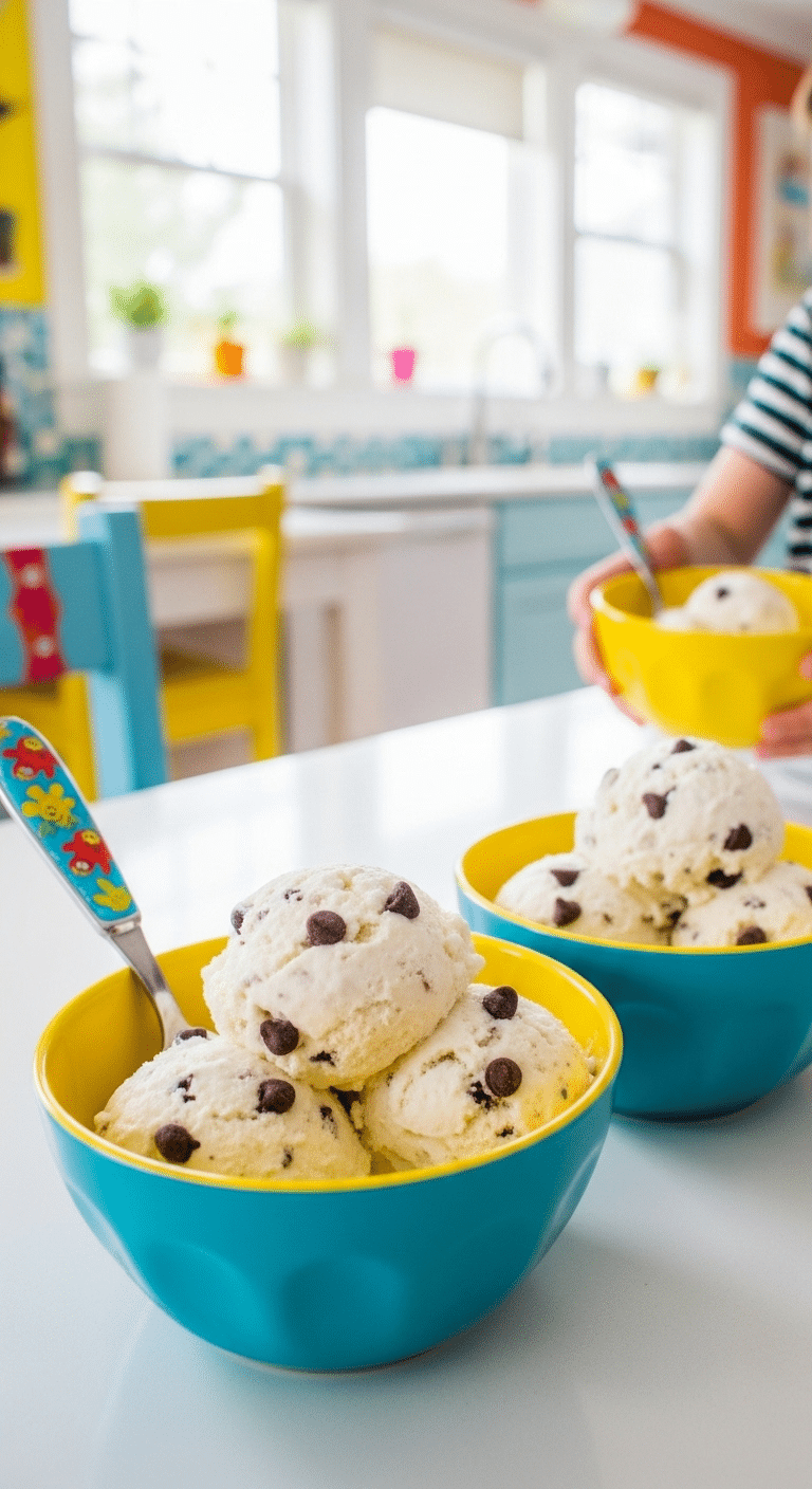 Two colorful bowls of homemade, kid-friendly Cottage Cheese Ice Cream.