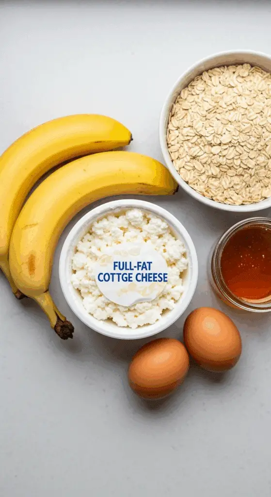 Healthy ingredients for the Blender Cottage Cheese Muffins.