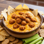 A bowl of warm Crack Chicken dip served with tortilla chips and crackers.