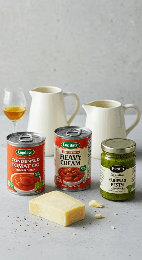 Ingredients for the easy Creamy Tomato Soup recipe hack.