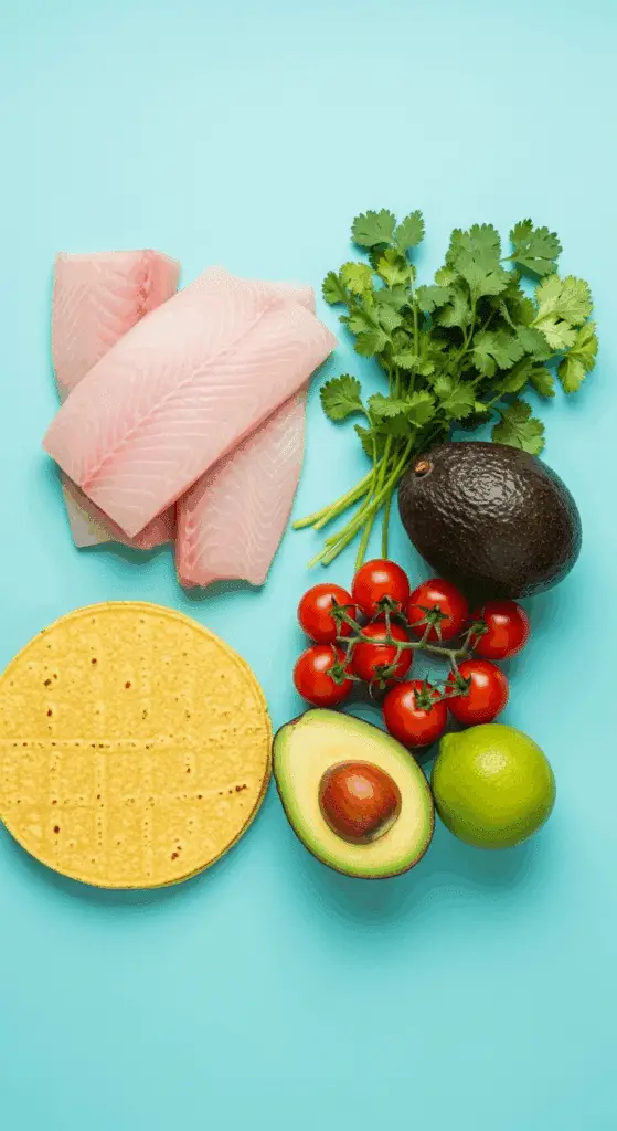 Fresh ingredients for the easy Fish Tacos recipe.