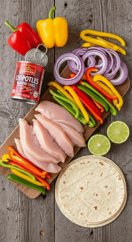 Fresh ingredients for making Grilled Chicken Fajitas.