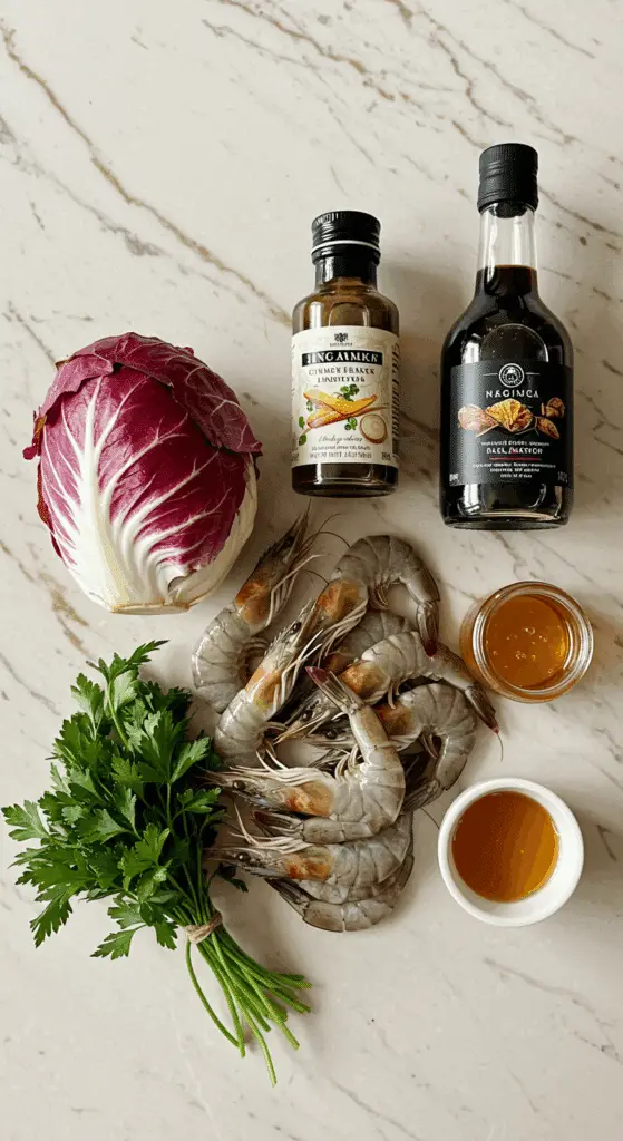 Fresh ingredients for the Grilled Radicchio and Shrimp Salad
