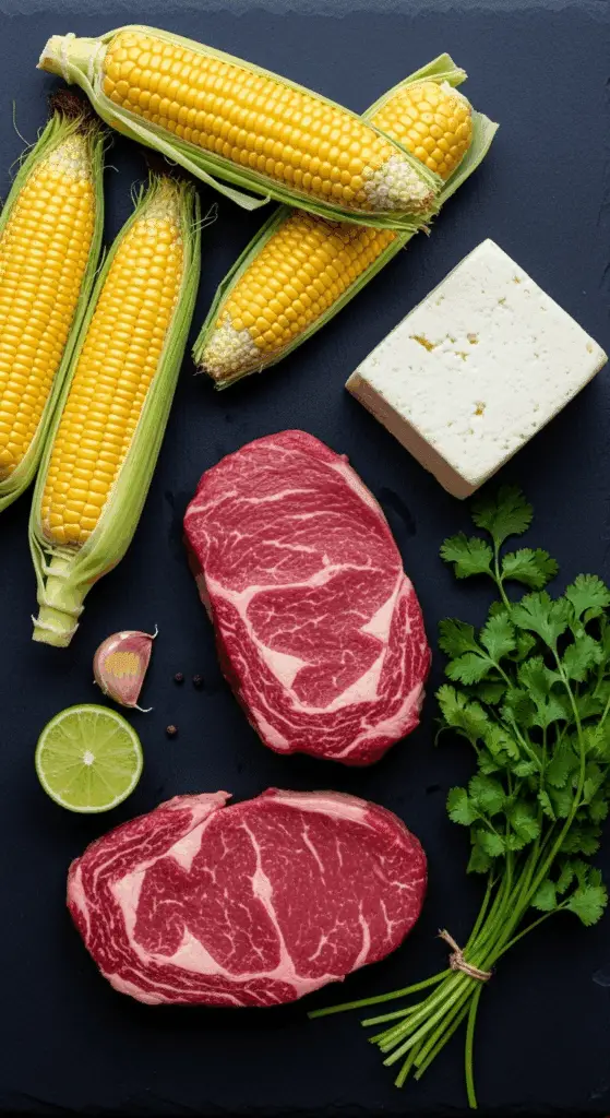 Fresh ingredients for the Grilled Steak Elote Tacos.